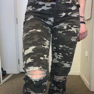 Ripped Camo Straight Leg Jeans